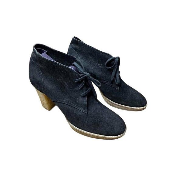 J.Crew Black MacAlister Suede Block High Heel Ankle Boots Lace Up Size‎ 11 - Picture 1 of 8